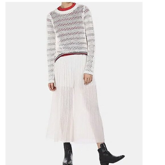 Tommy Hilfiger Women's White Crew Neck Crochet Open Knit Sweater - Picture 1 of 8